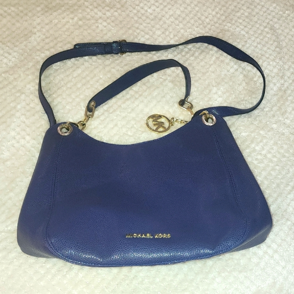 Michael Kors Blue Leather Shoulder Bag with Gold Accents